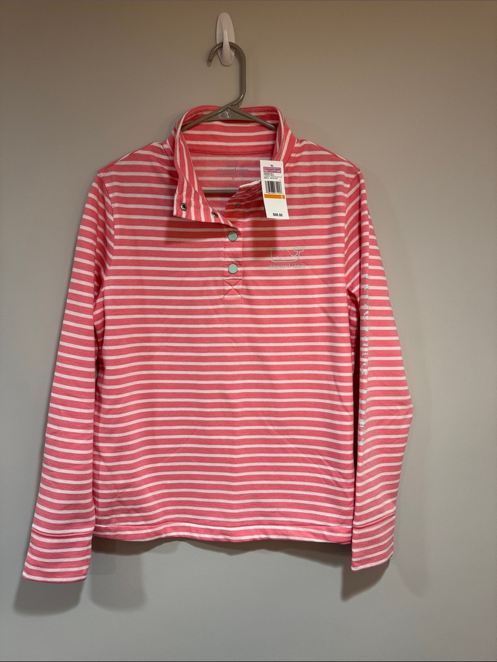 Vineyard Vines Pink and White Striped Button-Front Pullover